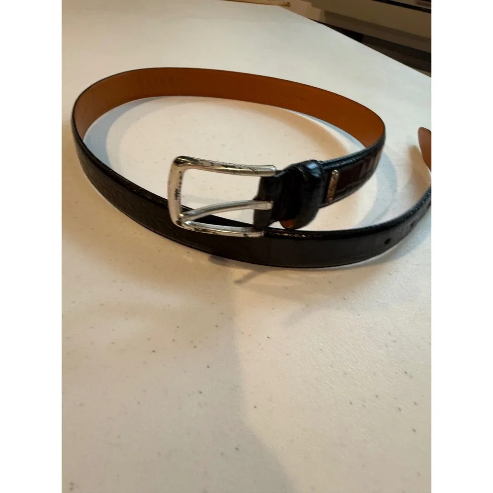 Lauren Ralph Lauren Black Croc Embossed Italian Leather Belt Silver Buckle L